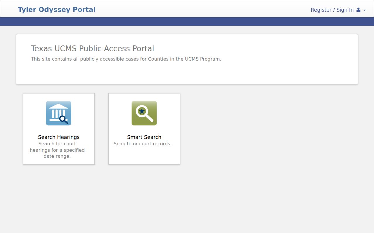 Colorado County warrant search: Tyler Odyssey criminal public-access landing page