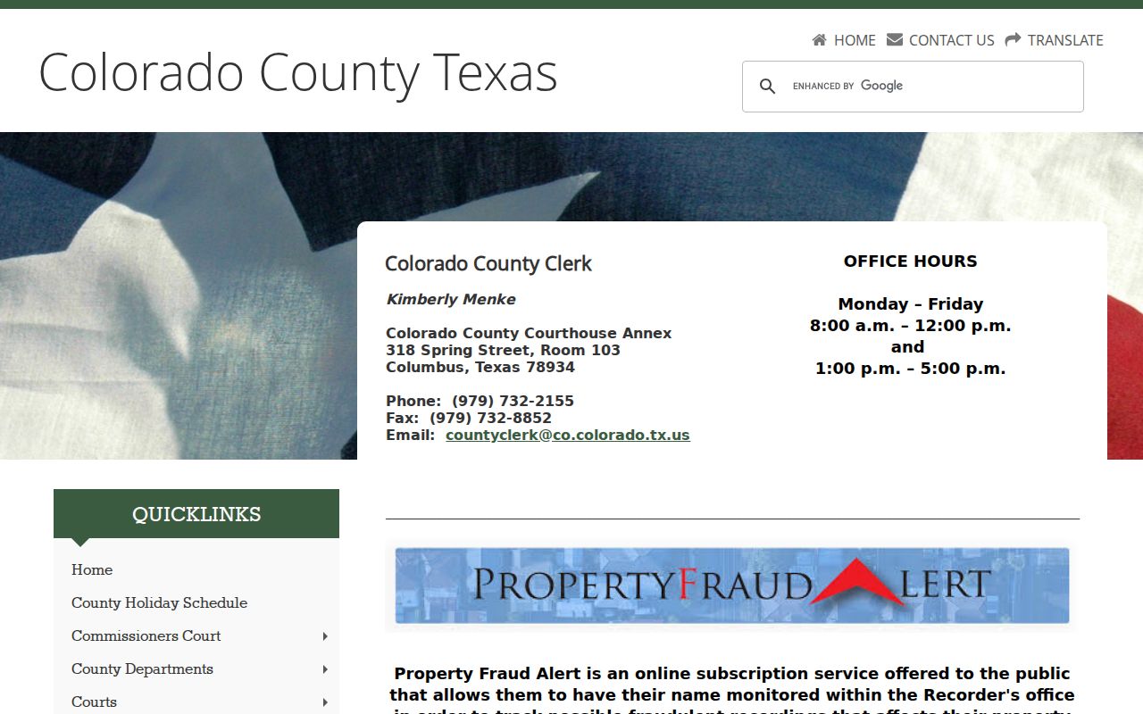 Colorado County active warrant records: County Clerk criminal and records portal links