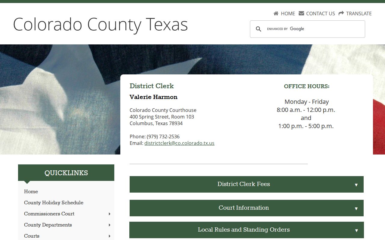 Colorado County active warrant records: District Clerk public terminal and copy information