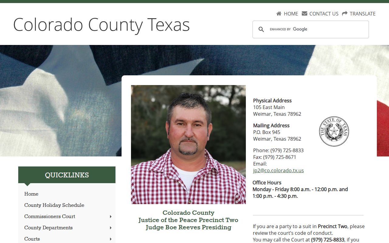Colorado County bench warrants: JP2 Weimar office, hours, and GovRec information