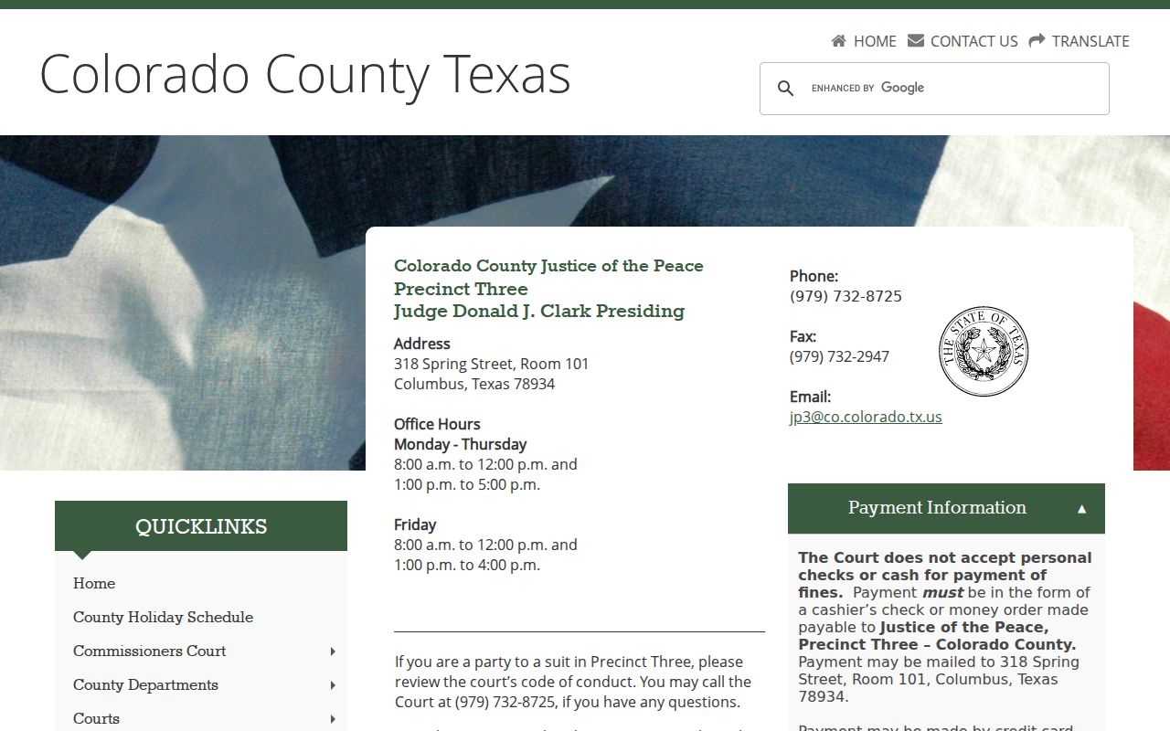 Colorado County bench warrants: JP3 courthouse annex location and payment details
