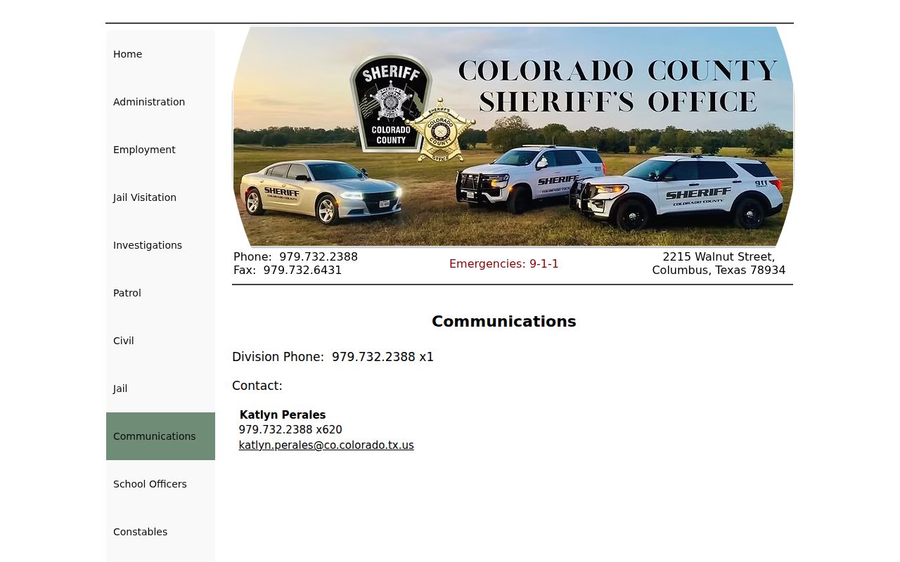 Colorado County warrant records: Sheriff's Communications phone and public contact