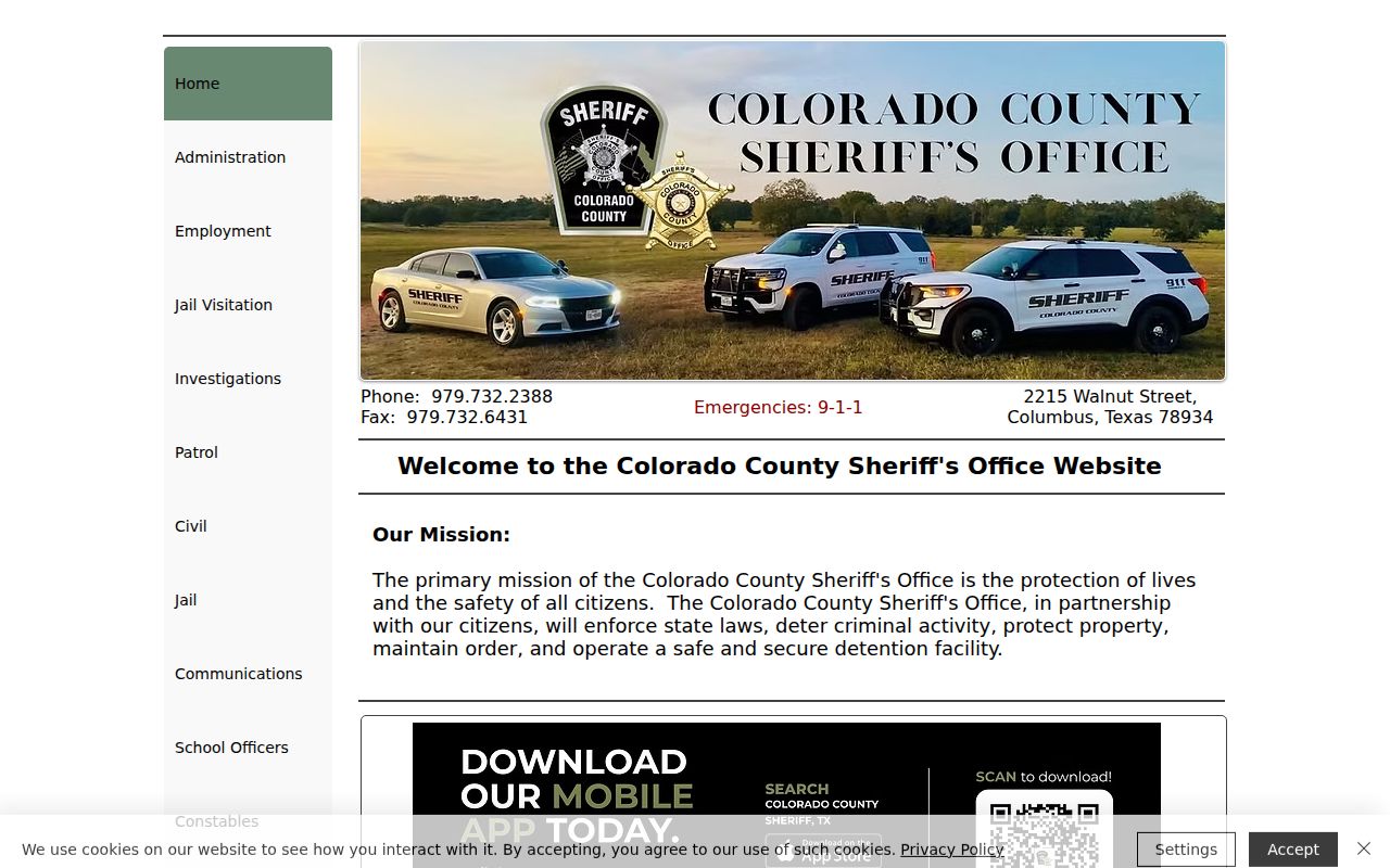 Colorado County warrant records: Sheriff's Office divisions and public contact page